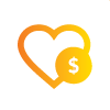 Orange heart icon with overlapping dollar sign